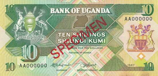 Uganda 10 Shilling 1987 p.28 Specimen XF